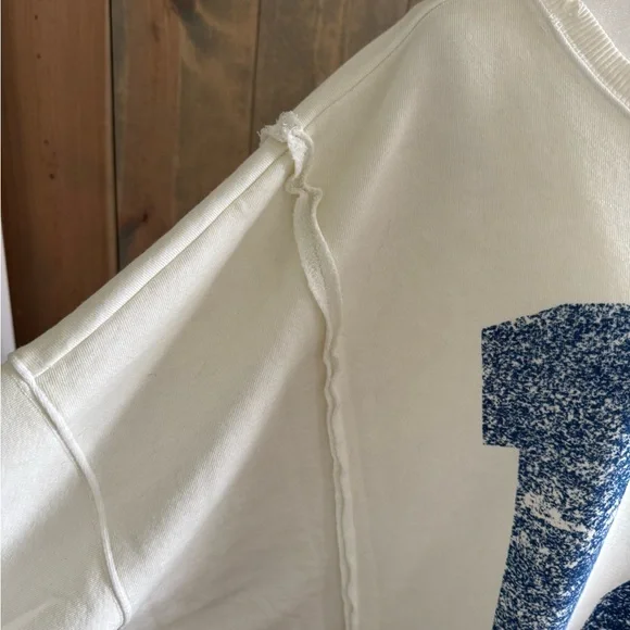Free People Cream Sweatshirt with Blue Graphic - 054 - Picture 4 of 5